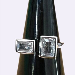 Silver .925 Open Band Ring with Clear Rectangular Stones